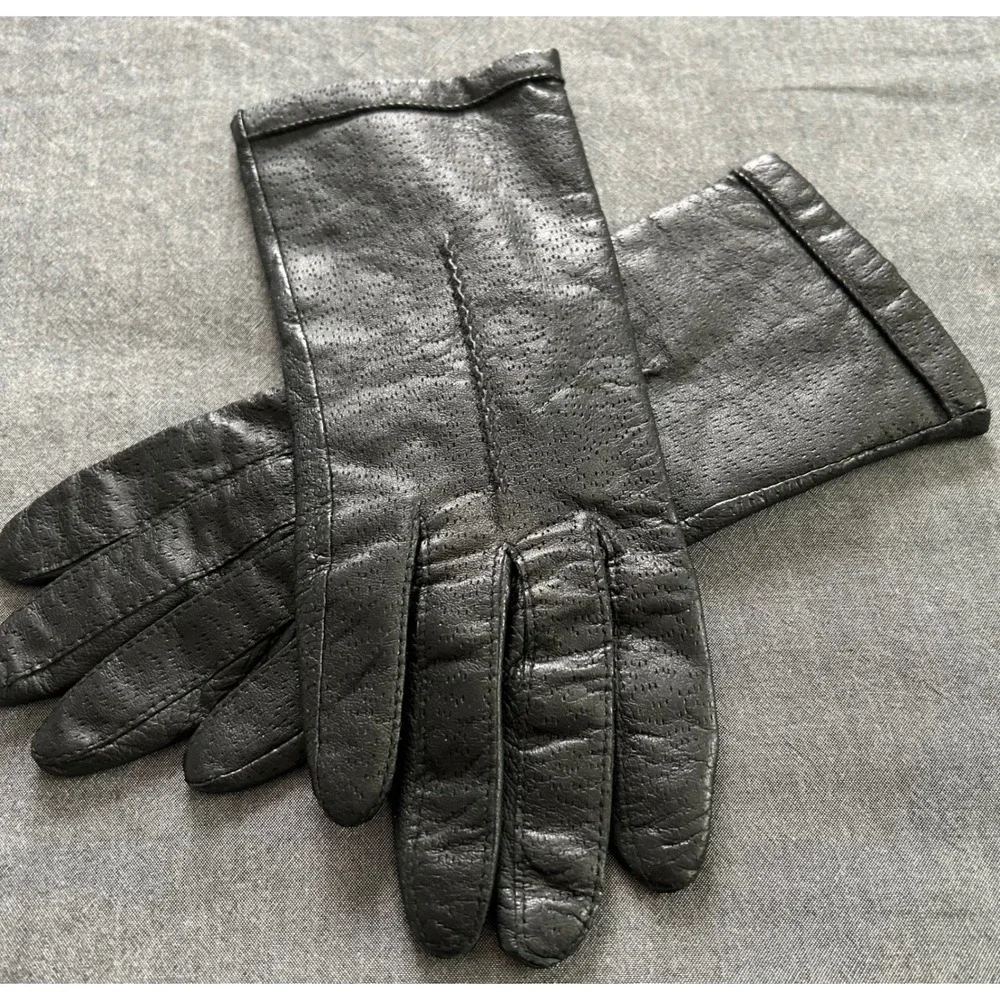 Fownes Vintage Black Genuine Leather Lined Gloves Womens Size 7